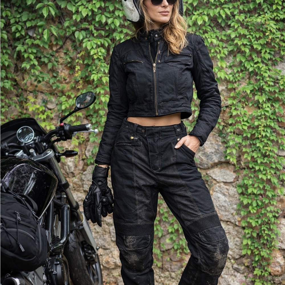 Belstaff Black Padded Moto Pants, UK 16/US 12